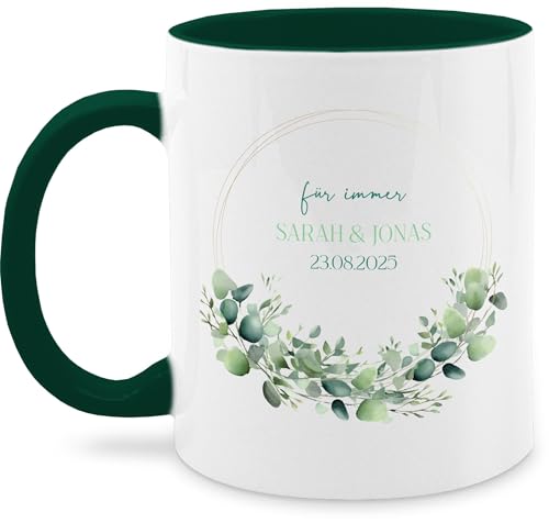Tasse Tassen 325ml - Hochzeit - Für Immer mit Namen und Datum I Ideen Hochzeitsgeschenk fürs Brautpaar I Beziehung Geschenk Valentinstag I Love Geschenke Jahrestag - 325 ml - Dunkelgrün von Geschenk mit Namen personalisiert by Shirtracer