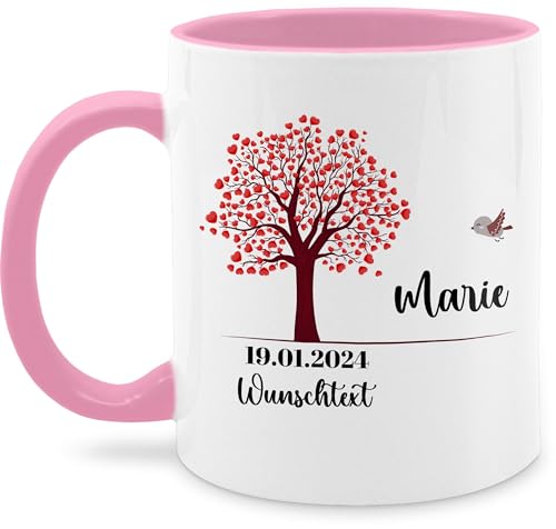 Tasse Tassen 325ml - Lebensbaum Geschenk Taufe mit Name personalisiert I Geburt I Kommunion Datum Geschenk - 325 ml - Rosa - mädchen personalisierte konfirmationsgeschenke konfirmation firmung baum von Geschenk mit Namen personalisiert by Shirtracer