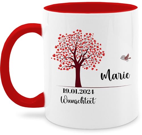 Tasse Tassen 325ml - Lebensbaum Geschenk Taufe mit Name personalisiert I Geburt I Kommunion Datum Geschenk - 325 ml - Rot - mädchen personalisierte konfirmationsgeschenke konfirmation firmung baum von Geschenk mit Namen personalisiert by Shirtracer