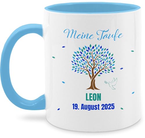 Tasse Tassen 325ml - Meine Taufe Lebensbaum I Taufgeschenk Jungen Taufgeschenke Junge Patenkind - 325 ml - Hellblau - zum taufen personalisierte konfirmationsgeschenke konfirmation taufe￼ baum zur von Geschenk mit Namen personalisiert by Shirtracer