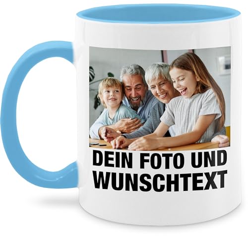 Tasse Tassen 325ml - Mit Foto eigenem Bild Text Name Wunschtext - 325 ml - Hellblau - und customized mug selbst gestalten beschriften phototasse selber bedrucken oder gestaltet bilder von Geschenk mit Namen personalisiert by Shirtracer