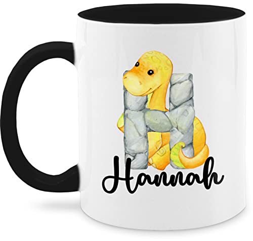 Tasse Tassen 325ml - Name - Dino Dinos Dinosaurier Anfangsbuchstabe - 325 ml - Schwarz - personalised gifts weihnachtsgeschenke individuelle geschenke gestalten namenstag von Geschenk mit Namen personalisiert by Shirtracer