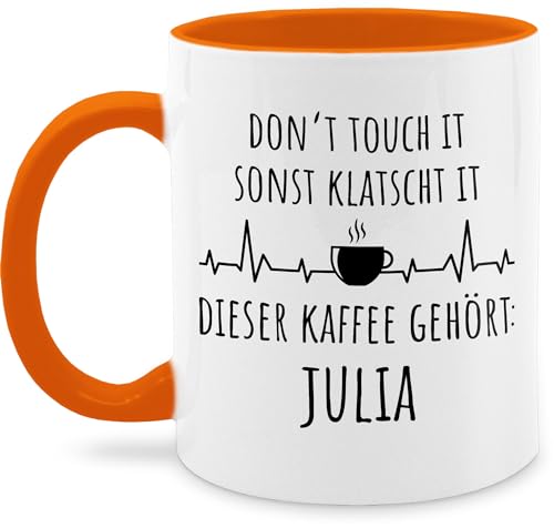 Tassen 325ml - Henkeltasse Damen bedruckt - Dont touch it sonst klatscht it I Tasse Arbeit personalisiert lustig - 325 ml - Orange - personalisierte kaffeetasse namenstassen beschriften lassen Tassen 325ml - Henkeltasse Damen bedruckt - Dont touch it sonst klatscht it I Tasse Arbeit personalisiert lustig - 325 ml - Orange - personalisierte kaffeetasse namenstassen beschriften lassen von Geschenk mit Namen personalisiert by Shirtracer