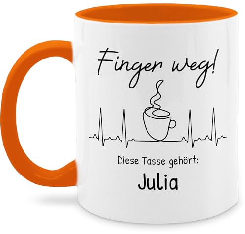 Tassen 325ml - Henkeltasse Damen bedruckt - Finger weg diese Tasse gehört - 325 ml - Orange - kaffee kaffeetasse personalisierte wunschname kakao arbeit name spruch wärmende und teetasse von Geschenk mit Namen personalisiert by Shirtracer