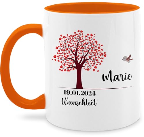 Tasse Tassen 325ml - Lebensbaum Taufe Geburt Kommunion Datum Geschenk - 325 ml - Orange - taufgeschenke zur taufgeschenk mädchen konfirmation patenkind+geschenk name personalisieren patenkind von Geschenk mit Namen personalisiert by Shirtracer