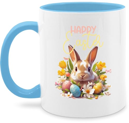 Tasse Tassen 325ml - Ostergeschenke - Happy Easter Osterhase Ostereier Osternest Osterüberraschung - 325 ml - Hellblau - zu ostern oster personalisierte geschenke gifts osterngeschenke osterhasen von Geschenk mit Namen personalisiert by Shirtracer