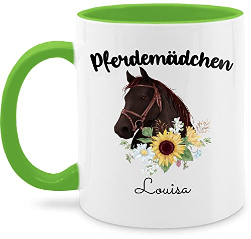 Tasse Tassen 325ml - Pferd - Pferdekopf mit Name personalisiert I Geschenk Pferdemädchen I Geldgeschenk Pferde Mädchen - 325 ml - Hellgrün - reitersachen pferden blumen glühweintassen von Geschenk mit Namen personalisiert by Shirtracer
