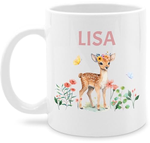 Tasse Tassen 325ml - Reh mit Name personalisiert I Rehkitz I Rehe - 325 ml - Weiß - kindergarten tier blumen teetasse einem tiere tieren waldtiere personalisierte kinder geschenke personalisierter von Geschenk mit Namen personalisiert by Shirtracer