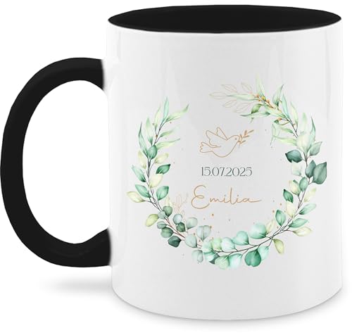 Tasse Tassen 325ml - Taufe | Personalisierbares Motiv mit Taube und Eukalyptuskranz | Name und Datum - 325 ml - Schwarz - personalisierte konfirmationsgeschenke konfirmation taufe Tasse Tassen 325ml - Taufe | Personalisierbares Motiv mit Taube und Eukalyptuskranz | Name und Datum - 325 ml - Schwarz - personalisierte konfirmationsgeschenke konfirmation taufe von Geschenk mit Namen personalisiert by Shirtracer