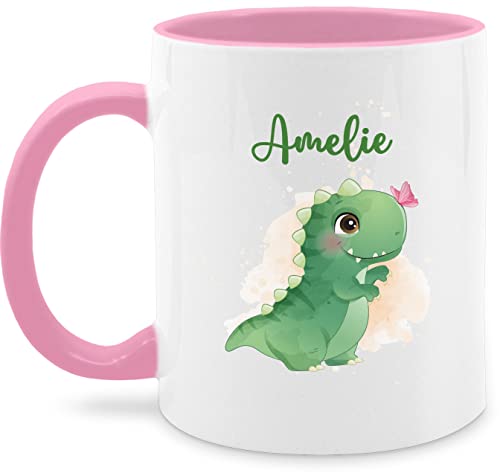 Tasse Tassen 325ml - Tiere - Dino Saurier Dinos Dinosaurier Urzeittier - 325 ml - Rosa - personalisierte und tieren tier urzeittiere name geschenke kleine personalisieren von Geschenk mit Namen personalisiert by Shirtracer