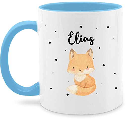 Tasse Tassen 325ml - Tiere - Süßer Fuchs - 325 ml - Hellblau - personalisierte und tieren tier name personalisieren dino geschenke kleine von Geschenk mit Namen personalisiert by Shirtracer