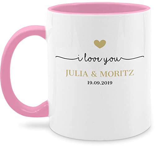 Tasse Tassen 325ml - Valentinstag Freund & Freundin - I Love You mit Datum I Partner Geschenk I Geschenk Paare - 325 ml - Rosa - personalisierte paar geschenke partnertassen liebeserklärung ich von Geschenk mit Namen personalisiert by Shirtracer