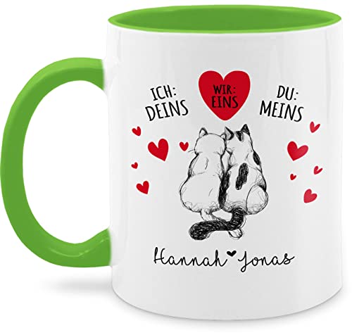 Tasse Tassen 325ml - Valentinstag Partner Freund & Freundin - Katzen Liebeserklärung Valentinstagsgeschenke mit Namen Geschenkidee Pärchen Weihnachts-Geschenk für Sie und Ihn - 325 ml - Hellgrün von Geschenk mit Namen personalisiert by Shirtracer