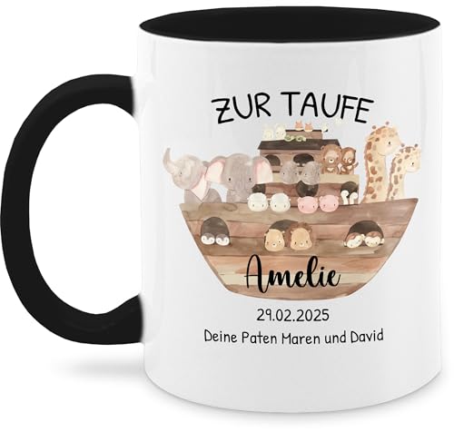 Tasse Tassen 325ml - Zur Taufe Arche Noah personalisiert | Taufgeschenk | - 325 ml - Schwarz - personalisierte konfirmationsgeschenke konfirmation taufe kommunion geschenke taufgeschenke Tasse Tassen 325ml - Zur Taufe Arche Noah personalisiert | Taufgeschenk | - 325 ml - Schwarz - personalisierte konfirmationsgeschenke konfirmation taufe kommunion geschenke taufgeschenke von Geschenk mit Namen personalisiert by Shirtracer