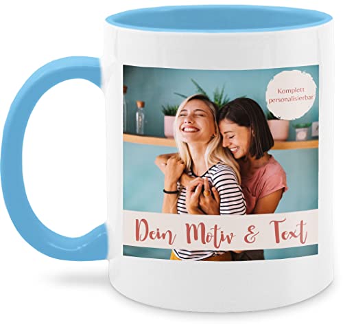 Tasse Tassen 325ml - eigenem - Foto Bild - 325 ml - Hellblau - und textfeld customized mug selbst gestalten text phototasse selber bedrucken bilder gestaltet name individuell gestaltete von Geschenk mit Namen personalisiert by Shirtracer