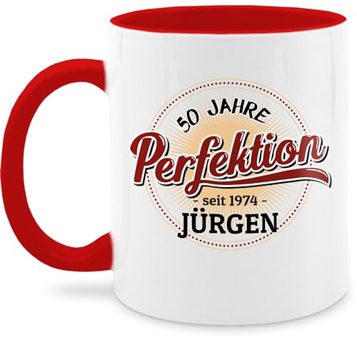 Tasse Tassen 325ml - 50. Geburtstag - 50 Jahre Perfektion - seit 1974-325 ml - Rot - mann lustig zum fünfzigsten 1973 kaffeetasse frau personalisierte name geschenke 50.geburtstag fünfzig von Geschenk mit Namen personalisiert by Shirtracer