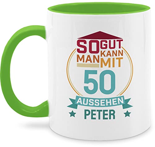 Tasse Tassen 325ml - 50. Geburtstag - So gut kann man mit 50 aussehen zum Fünzigsten - rot/blau - 325 ml - Hellgrün - teetasse personalisierte kaffeetasse 50.geburtstag nur noch eine pflanze von Geschenk mit Namen personalisiert by Shirtracer