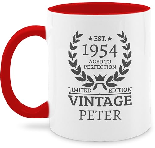 Tasse Tassen 325ml - 70. Geburtstag - Est.1954 Aged to perfection - Limited edition - Vintage mit Name - 325 ml - Rot - geschenke 70 zum jahre 70sten sprüche 1953 geschenke+zum+70+geburtstag von Geschenk mit Namen personalisiert by Shirtracer