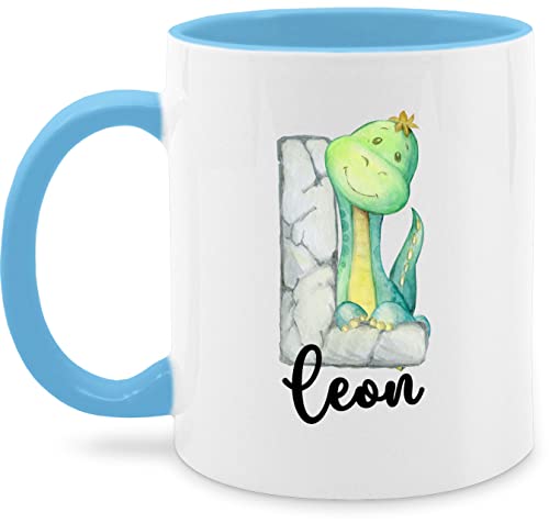 Tasse Tassen 325ml - Anfangsbuchstabe Name - Dinos Dinosaurier Dino Buchstabe - 325 ml - Hellblau - selbst bedrucken buchstaben personalisierte selber gestalten den custom bedruckt namens geschenke von Geschenk mit Namen personalisiert by Shirtracer