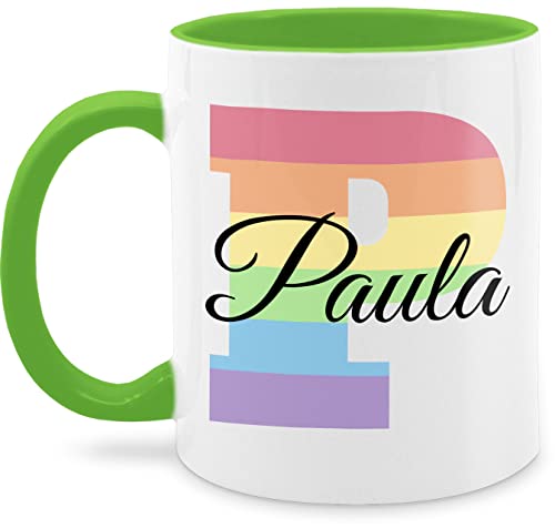 Tasse Tassen 325ml - Anfangsbuchstabe Name - One Love Liebe Rainbow Regenbogen LGBTQ Gay Pride Regenbogenfarben LGBT mit Namen - 325 ml - Hellgrün - initialen teetasse buchstaben buchstabe von Geschenk mit Namen personalisiert by Shirtracer