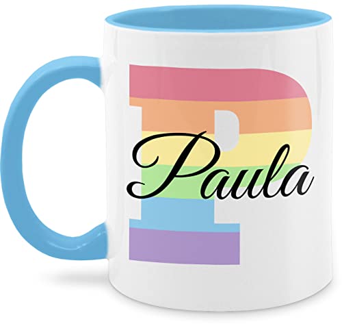 Tasse Tassen 325ml - Anfangsbuchstabe Name - One Love Liebe Rainbow Regenbogen LGBTQ Gay Pride Regenbogenfarben LGBT mit Namen - 325 ml - Hellblau - haferl für patentante personalisierte häferl von Geschenk mit Namen personalisiert by Shirtracer