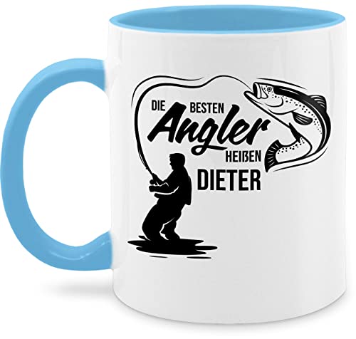 Tasse Tassen 325ml - Besten Angler - Vatertagsgeschenk Angeln Angelzubehör personalisiert mit Namen Angelgeschenkideen Geschenke für Angler Angel Geschenk für Männer Fischer - 325 ml - Hellblau von Geschenk mit Namen personalisiert by Shirtracer