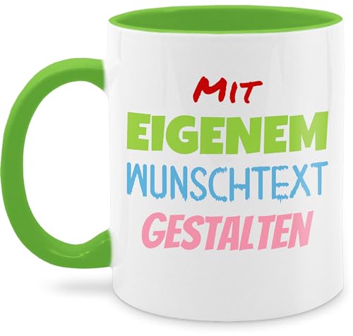 Tasse Tassen 325ml - Aufdruck selbst gestalten - Wunschtext I Mit eigenem Text personalisiert I Custom Text - 325 ml - Hellgrün - 4 texte paartassen personalisierte verschiedenen textfarben von Geschenk mit Namen personalisiert by Shirtracer