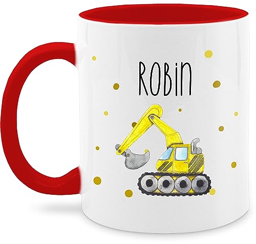 Tasse Tassen 325ml - Bagger Baumaschine Baufahrzeug Bagger-Fan Baustellenfahrzeug - 325 ml - Rot - baustellenfahrzeuge keramik jungen fahrzeug baggerfahrer personalisierte kinder junge kind für von Geschenk mit Namen personalisiert by Shirtracer