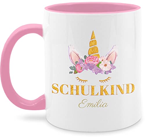 Tasse Tassen 325ml - Einschulung Schulanfang - Einhorn Kopf Blumen - 325 ml - Rosa - schulkind erstklässler personalisierte einschulubg name erste schultag mädchen schulanfaenger schulanfänger von Geschenk mit Namen personalisiert by Shirtracer