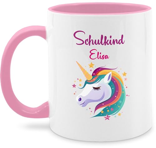 Tasse Tassen 325ml - Einschulung Schulanfang - Schulkind Einhorn Unicorn Einhörner - 325 ml - Rosa - mädchen personalisierte einschulungsgeschenke schulanfänger 2025 trinktasse 2024 von Geschenk mit Namen personalisiert by Shirtracer