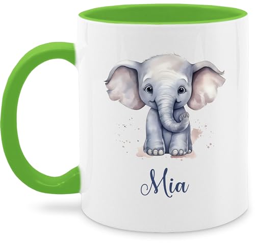 Tasse Tassen 325ml - Zootiere - Elefant Dickhäuter Grauer Riese Rüsseltier - 325 ml - Hellgrün - elefanten elephant und name elefantenmotiv geschenke von Geschenk mit Namen personalisiert by Shirtracer