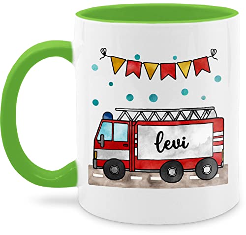 Tasse Tassen 325ml - Feuerwehr - Feuerwehrauto - Geschenk - 325 ml - Hellgrün - name kinder kind feuerwehrfrau girlande personalisierte geschenke und personalisiertes freiwillige für von Geschenk mit Namen personalisiert by Shirtracer