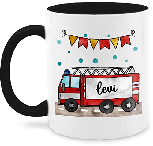 Tasse Tassen 325ml - Feuerwehr - Feuerwehrauto - Geschenk - 325 ml - Schwarz - name girlande personalisierte kinder kind und geschenke für personalisiertes freiwillige feuerwehrmänner von Geschenk mit Namen personalisiert by Shirtracer