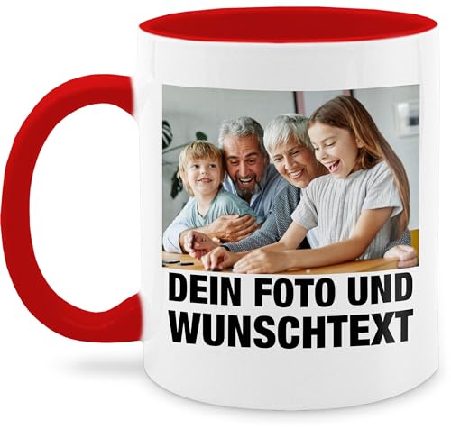 Tasse Tassen 325ml - Mit Foto eigenem Bild Text Name Wunschtext - 325 ml - Rot - mug with photo bedrucken und schrift gestalten individuell gestaltete personalisierter kollegin fotogeschenke von Geschenk mit Namen personalisiert by Shirtracer