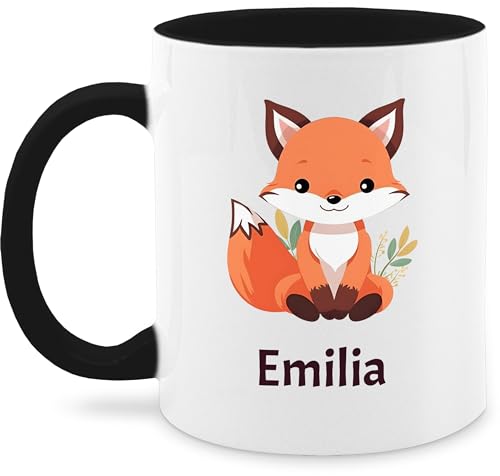 Tasse Tassen 325ml - Süßer Fuchs Wildtiere Raubtier - 325 ml - Schwarz - personalisierte +mit+fuchs name von Geschenk mit Namen personalisiert by Shirtracer