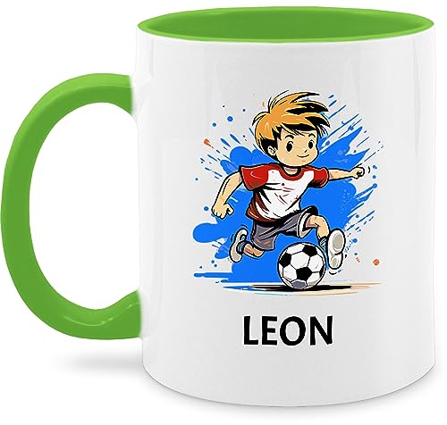 Tasse Tassen 325ml - Fußball Junge Fußballer Geschenk Kinder Name - 325 ml - Hellgrün - fussball geschenke fußballfans teetasse fußballtasse football nur noch eine pflanze personalisierte von Geschenk mit Namen personalisiert by Shirtracer