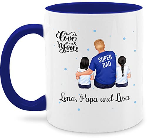 Tasse Tassen 325ml - zum Vatertag - Super Papa zwei Kinder I Bester Papa Geschenk Geburtstag - 325 ml - Dunkelblau - bild personalisierte familien tasse. vater von 2 kindern kaffeebecher von Geschenk mit Namen personalisiert by Shirtracer