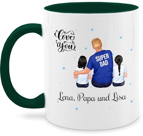 Tasse Tassen 325ml - zum Vatertag - Super Papa zwei Kinder I Bester Papa Geschenk Geburtstag - 325 ml - Dunkelgrün - kindern vatertagsgeschenk vater name kaffeetasse geschenke für von 2 von Geschenk mit Namen personalisiert by Shirtracer
