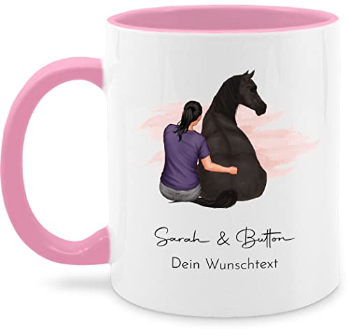 Tasse Tassen 325ml - Pferde - Frau mit Pferd - Wunschtext Wunschname Text - 325 ml - Rosa - pferdesport personalisierte pferdefans teetasse coole sachen für pferdemädchen name reiterin mensch und von Geschenk mit Namen personalisiert by Shirtracer