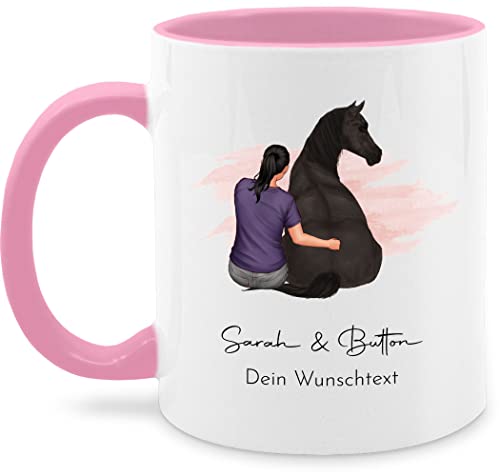 Tasse Tassen 325ml - Pferde - Frau mit Pferd I Wunschtext I Wunschname Text I Geschenk Reiter - 325 ml - Rosa - geschenke für pferdefrauen reitersachen pferden pferd- glühweintassen frauen von Geschenk mit Namen personalisiert by Shirtracer