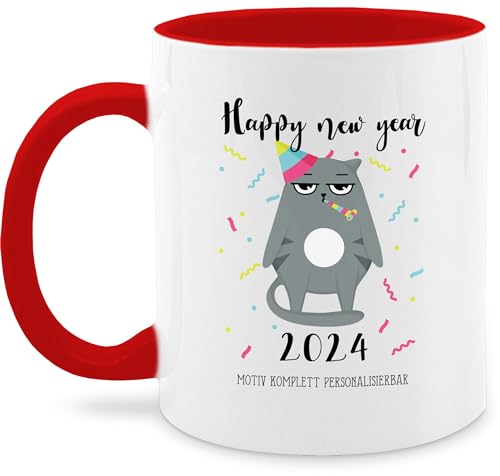 Tasse Tassen 325ml - Henkeltasse Damen bedruckt - Happy new year 2024 - Grumpy Cat - 325 ml - Rot - kaffeetassen personalisierte kaffeetasse name bedrucken kaffeehäferl namens spruch teetasse von Geschenk mit Namen personalisiert by Shirtracer