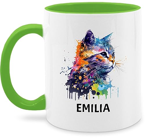 Tasse Tassen 325ml - Katze Cat Citten Katzen Cats Katzenlieberhaber - 325 ml - Hellgrün - grosse personalisierte namens druck und katzenmotiv mug name katzentasse katzenmotiven katzentassen süße von Geschenk mit Namen personalisiert by Shirtracer