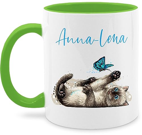 Tasse Tassen 325ml - Katzen - Süße verspielte Katze Cat - 325 ml - Hellgrün - cats mug katzentasse katzenliebhaber name keramik katzentassen katzenmotiven katzenmotiv namens druck und von Geschenk mit Namen personalisiert by Shirtracer