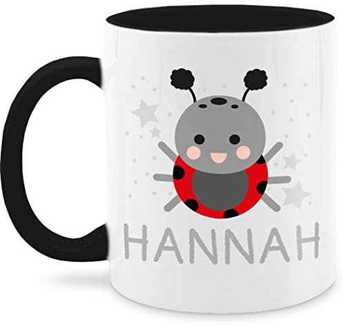 Tasse Tassen 325ml - Marienkäfer Bild und Dein Name - 325 ml - Schwarz - kindergarten junge teetasse kinder keramik kind von Geschenk mit Namen personalisiert by Shirtracer