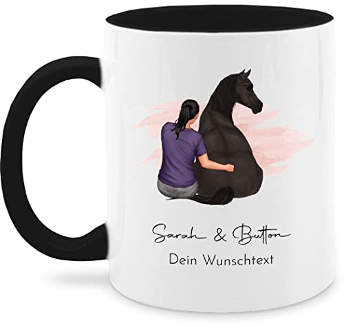 Tasse Tassen 325ml - Pferde - Frau mit Pferd - Wunschtext Wunschname Text - 325 ml - Schwarz - geschenke für reiterin personalisierte reiter sachen und reiten mädchen reitersachen bilder von Geschenk mit Namen personalisiert by Shirtracer