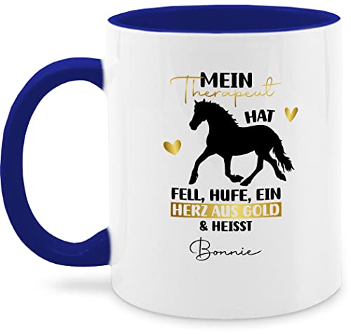 Tasse Tassen 325ml - Pferd Pferde - Mein Therapeut hat Fell, Hufe und ein Herz aus gold - 325 ml - Dunkelblau - geschenke für reiterinnen selbst bedrucken mädchen pferdeherz erstellen pferden von Geschenk mit Namen personalisiert by Shirtracer