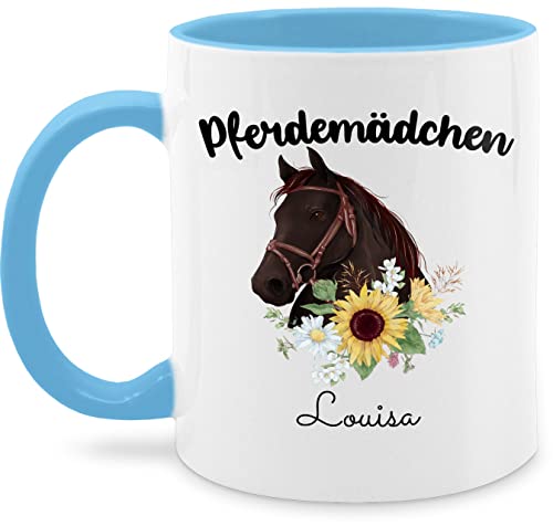 Tasse Tassen 325ml - Pferd - Pferdekopf mit Name personalisiert I Geschenk Pferdemädchen I Geldgeschenk Pferde Mädchen - 325 ml - Hellblau - reitersachen pferden blumen glühweintassen von Geschenk mit Namen personalisiert by Shirtracer