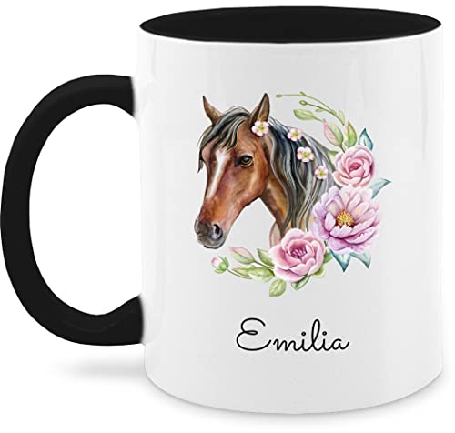 Tasse Tassen 325ml - Pferd Pferde - Wunschname Pferdekopf Name - 325 ml - Schwarz - geschenke für reiterin mädchen pferdeliebhaber personalisierbar personalisierte pferdegeschenk einem von Geschenk mit Namen personalisiert by Shirtracer