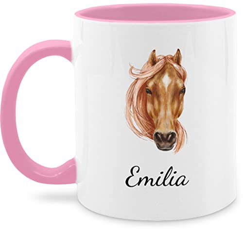 Tasse Tassen 325ml - Pferd Pferde - Wunschname Pferdekopf - hellbraun - 325 ml - Rosa - für reiterin name mädchen reiten personalisierte reiter mensch und reiterinnen text reitersachen von Geschenk mit Namen personalisiert by Shirtracer