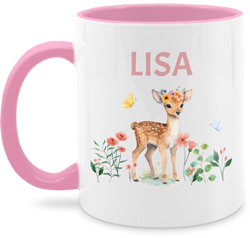 Tasse Tassen 325ml - Reh mit Name personalisiert I Rehkitz I Rehe - 325 ml - Rosa - kindergarten tier blumen teetasse einem tiere tieren waldtiere personalisierte kinder geschenke personalisierter von Geschenk mit Namen personalisiert by Shirtracer